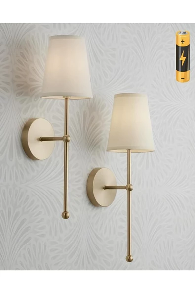 burenze Modern Tasarım 1 Adet Ledli Pilli Aplik Tak Çalıştır Eskitme Gold Sarı Krem Abajur Gün Işığı Pilli