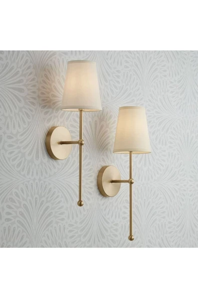 Fico Home Modern Tasarım 1 Adet Duvar Ledli Pilli Aplik Tak Çalıştır Eskitme Gold Krem Abajur Gün Işığı Pilli - 2