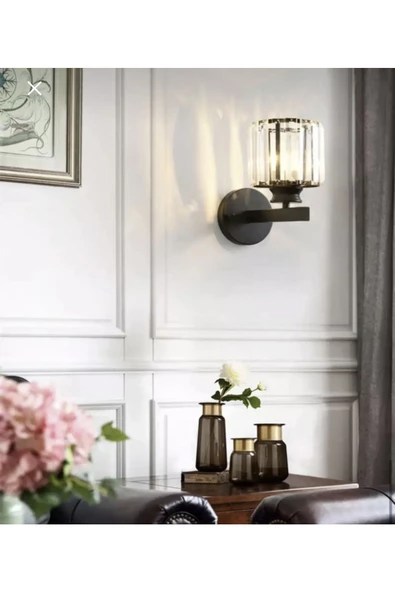 burenze Modern Luxury Kristal Taşlı Pilli Aplik Eskitme Siyah Tak Çalıştır Harika Görsel - 4
