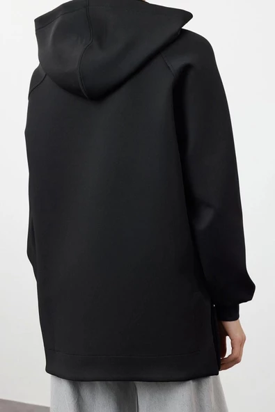 Tesettür Tarz Regular Kapüşonlu Standart Kol Regular Dalgıç Scuba Örme Sweatshirt - 5