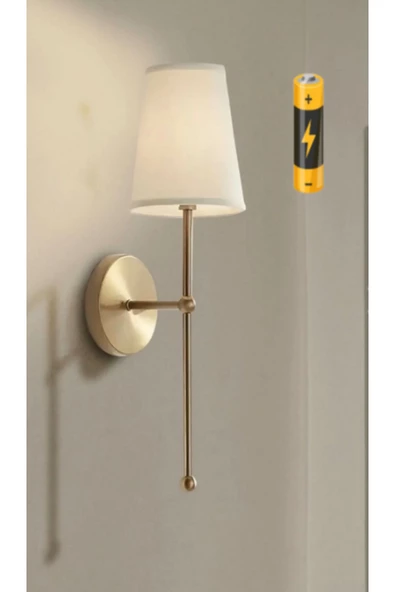 Buiva Luxury Modern Aç Kapa Butonlu Pilli Aplik Eskitme Gold Krem Abajur Pil Tak Kullan 1 Adet Fiyatıdır