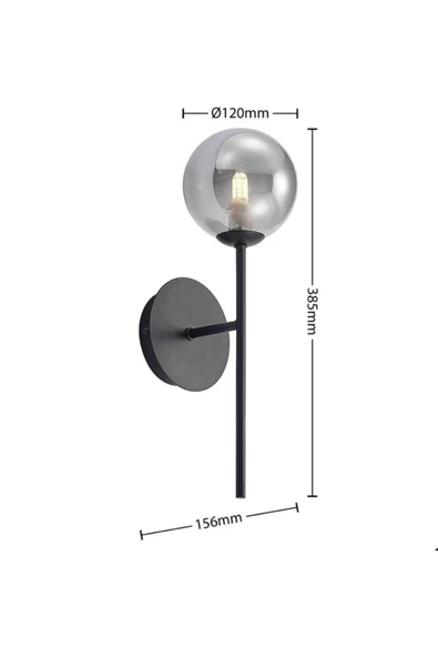 burenze Modern Tasarım Aplik 1 Adet Elektrikle Çalışır Camlı Duvar Aplik Siyah Füme Camlı - 4