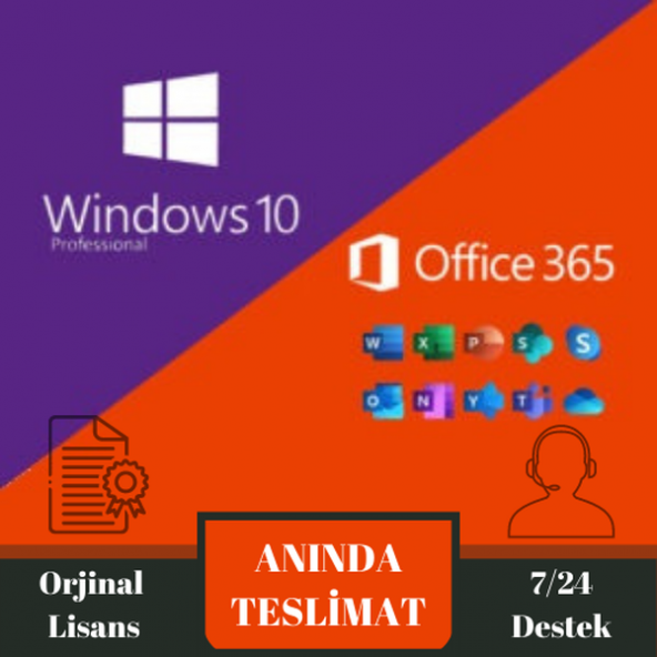 Windows 10 Pro ve Office 365 Pro Plus 32 64 Bit Türkçe İngilizce Global Destekli