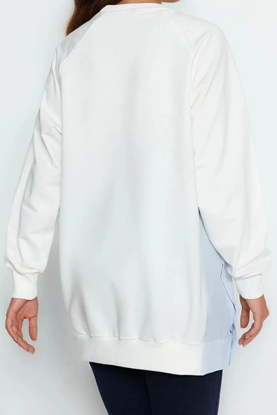 Tesettür Tarz Regular Bisiklet Yaka Standart Kol Regular Dokuma Parçalı Örme Tunik - 5