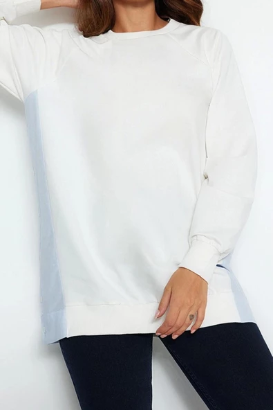 Tesettür Tarz Regular Bisiklet Yaka Standart Kol Regular Dokuma Parçalı Örme Tunik - 3