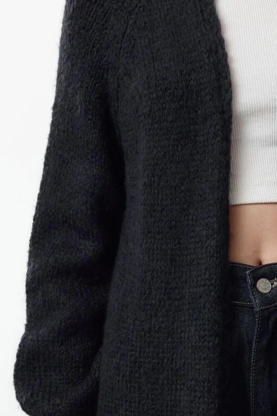 Stil Modern Kadın Midi Reglan Kol Şal Yaka Yünlü Triko Hırka - 6