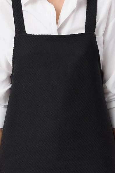 Moda Stil Regular Kare Yaka Mini Boy Balıksırtı Jile Dokuma Elbise - Resim 4