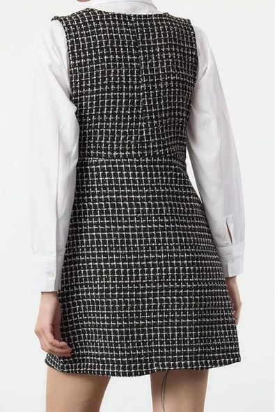 Moda Stil Regular V Yaka Mini Boy Tüvit Kumaş Jile Dokuma Elbise - 2