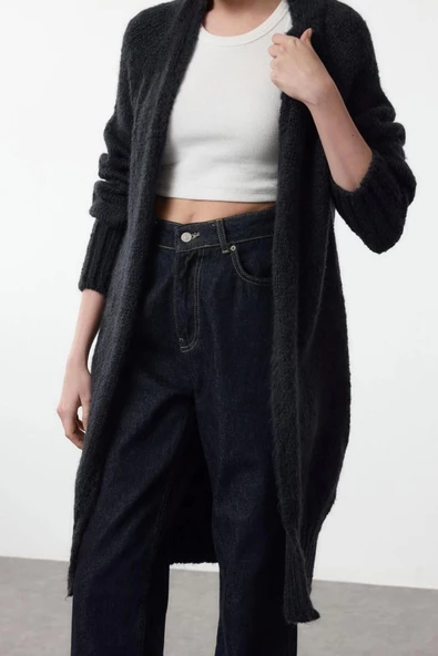 Stil Modern Kadın Midi Reglan Kol Şal Yaka Yünlü Triko Hırka - 2