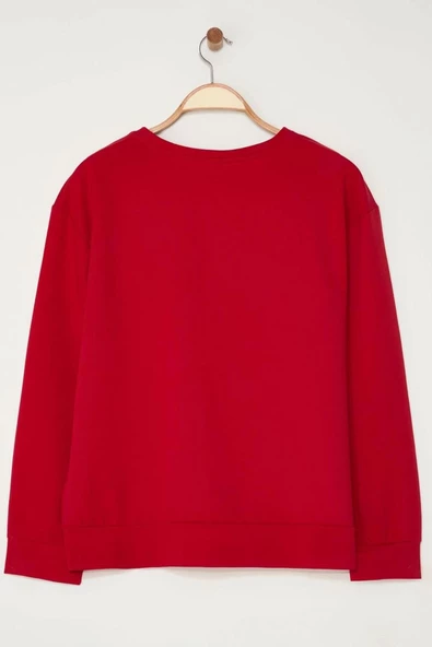Büyük Beden Tarz Regular Bisiklet Yaka Standart Kol Regular Nakış Detaylı Sweatshirt - 2