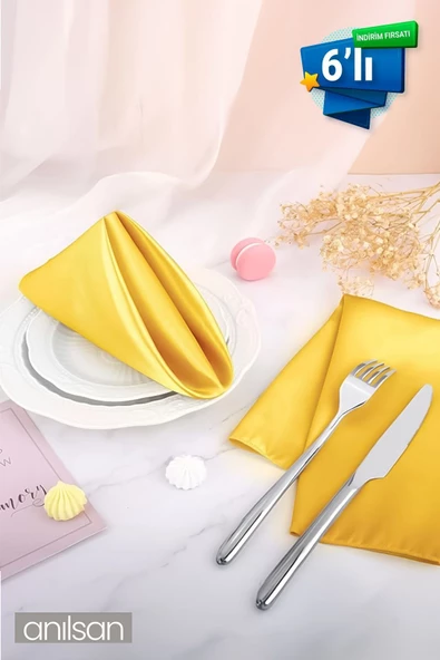 6’lı %100 Pamuk Kumaş Peçete Sarı 50x50 Cm Mutfak Bezi Sofra Sunum Servis Peçetesi