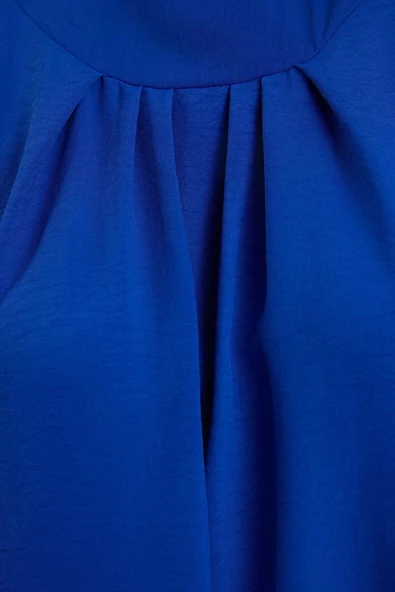 Moda Stil Relaxed Bisiklet Yaka Maxi Boy Tesettür Rahat Kesim Balon Kollu Aerobin Dokuma Elbise - 6