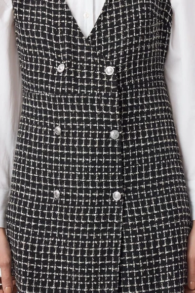 Moda Stil Regular V Yaka Mini Boy Tüvit Kumaş Jile Dokuma Elbise - 4
