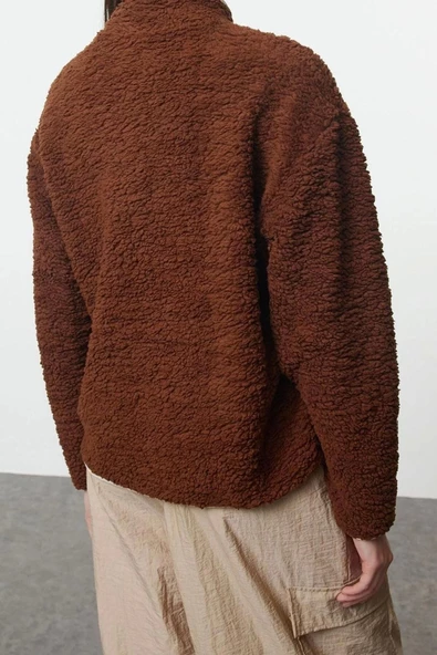 Tarz Regular Dik Yaka Düşük Kol Regular Peluş Örme Spor Sweatshirt - 4
