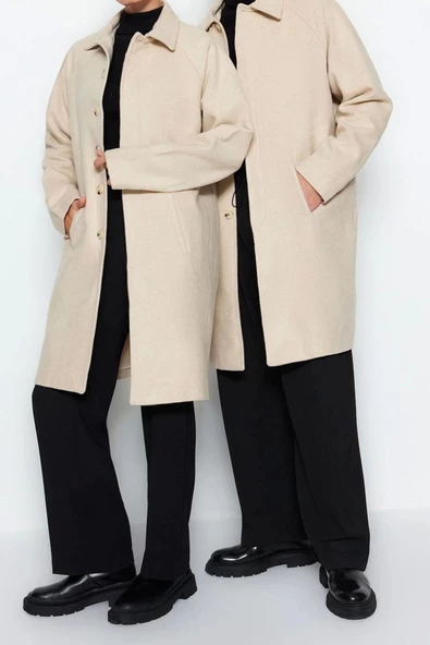 Tasarım Düz Astarsız Yaka Uzun Regular Gömlek Unisex Regular Fit Yün Karışımlı Kaşe Kışlık Kaban - 2