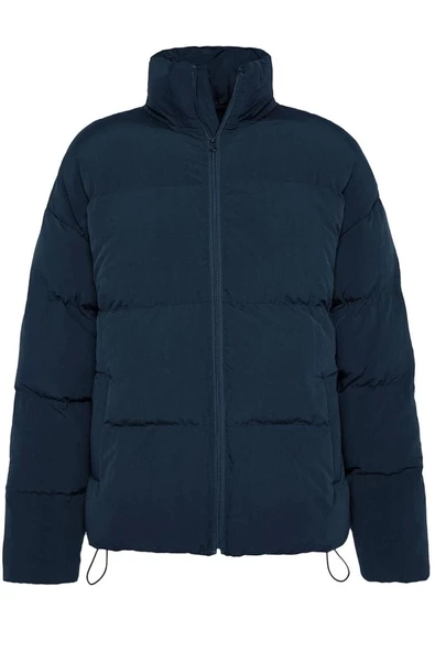 Tasarım Düz Astarlı Yaka Standart Bol Dik Unisex Oversize Fit Dik Yaka Şişme Kışlık Mont - 6