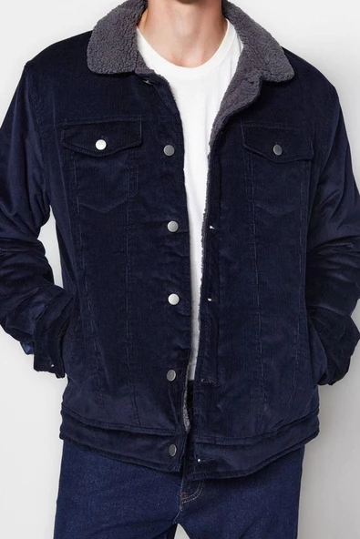 Tasarım Düz Astarlı Yaka Standart Regular Gömlek Unisex Regular Fit Kadife Kışlık Ceket Mont - 3