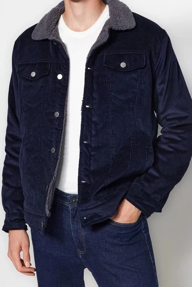 Tasarım Düz Astarlı Yaka Standart Regular Gömlek Unisex Regular Fit Kadife Kışlık Ceket Mont - 2