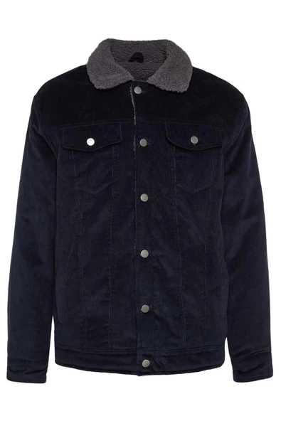 Tasarım Düz Astarlı Yaka Standart Regular Gömlek Unisex Regular Fit Kadife Kışlık Ceket Mont - 6