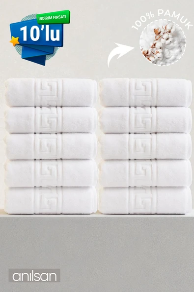 10'lu Greek El Havlusu - 50x90 Cm, 225gr, %100 Pamuk, Spa Ve Otel Havlusu ürün görseli 1