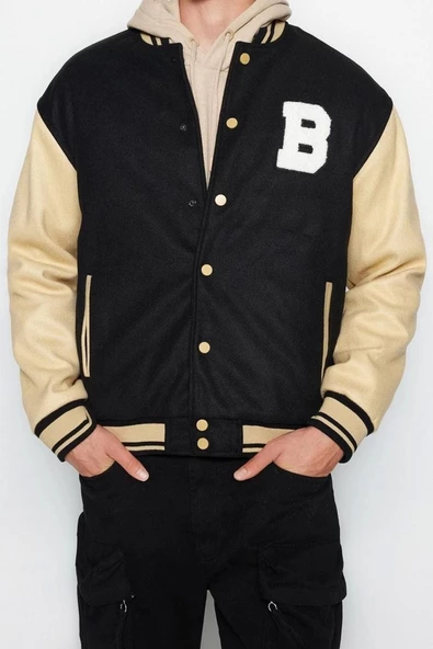 Tasarım Düz Astarlı Yaka Standart Regular Bomber Unisex Regular Fit Bomber Yaka Kolej Kışlık Mont - 3