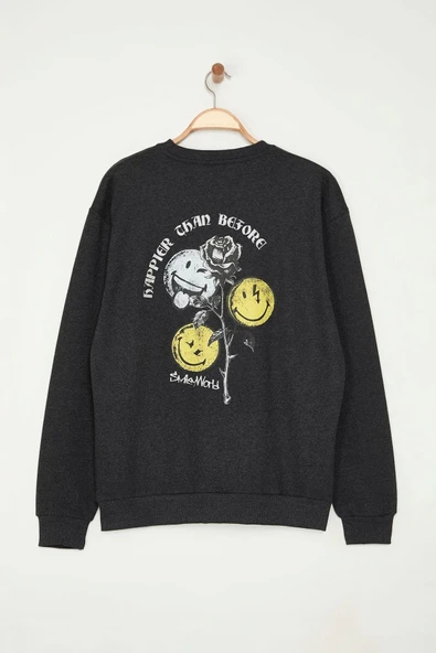 Tarz Bol Bisiklet Yaka Standart Kol Regular Smiley Lisans Unısex Geniş Kesim Sweatshirt - 1