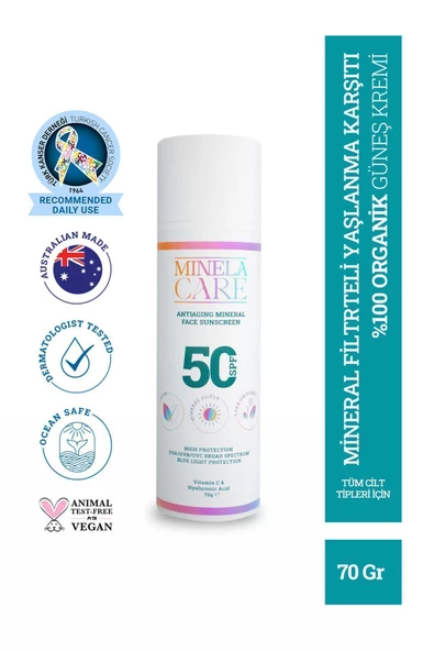 Minela Care Antiaging %100 Organik Mineral Filtreli Yüz Güneş Kremi SPF50+ Pa++++ 70 gr