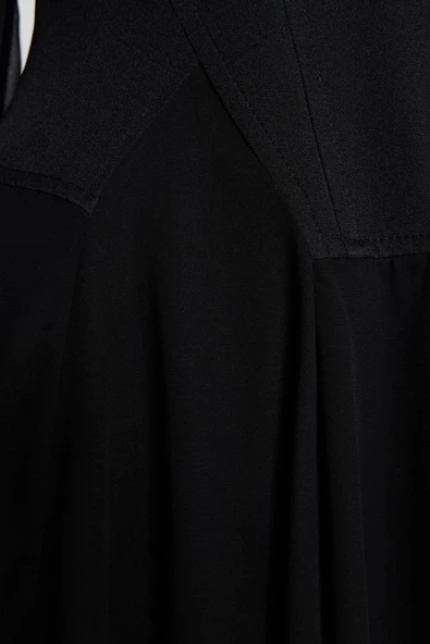 Moda Stil Fitted V Yaka Mini Boy A-Kesim Dokuma Şifon Kısa Elbise - 6