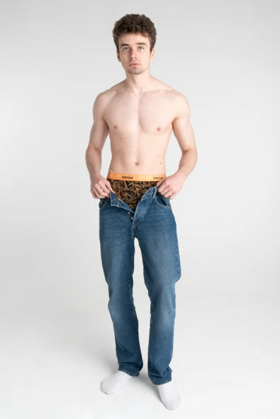 Mercan Geometrik Desenli Likralı Pamuklu Baskılı Erkek Boxer - 3