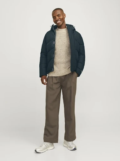 Jack Jones Erkek  Nautical Mavi Kapüşonlu Rüzgar Geçirmez Şişme Mont 12259850M - 7