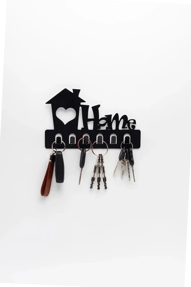 Home Siyah Metal Dekoratif Anahtar Askılığı - Pano Askılığı Home Yazılı Dekoratif Anahtarlık - 2