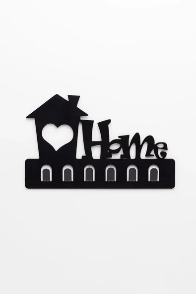Home Siyah Metal Dekoratif Anahtar Askılığı - Pano Askılığı Home Yazılı Dekoratif Anahtarlık - 3