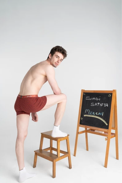 Mercan Değer Desenli Likralı Pamuklu Baskılı Erkek Boxer - 3