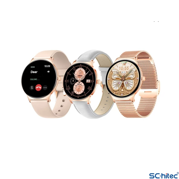 ScHitec Watch Ultra 5 Amoled Ekran Super Slim Tasarım WaterProof 3 Kordonlu Akıllı Saat Gold Rose - 3