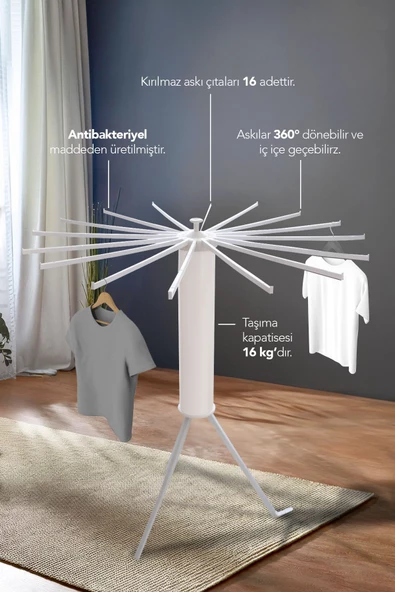 HELY AÇILIP KAPANABİLİR 360° DÖNEBİLEN KURUTMALIK ASKISI KREM – KRT57058 - 3