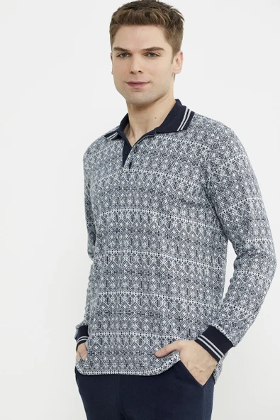 Yumuşak Dokulu Polo Yaka Pijama Takım - Lacivert - 2