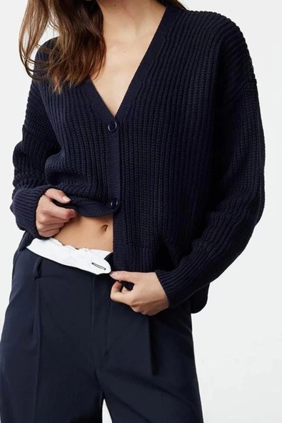 Kadın Modern Tarz Oversize V Yaka Regular Triko Hırka