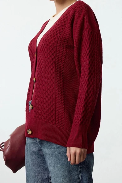 Kadın Modern Tarz Oversize V Yaka Midi Triko Hırka