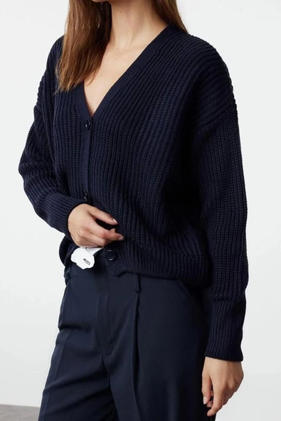 Kadın Modern Tarz Oversize V Yaka Regular Triko Hırka - 3