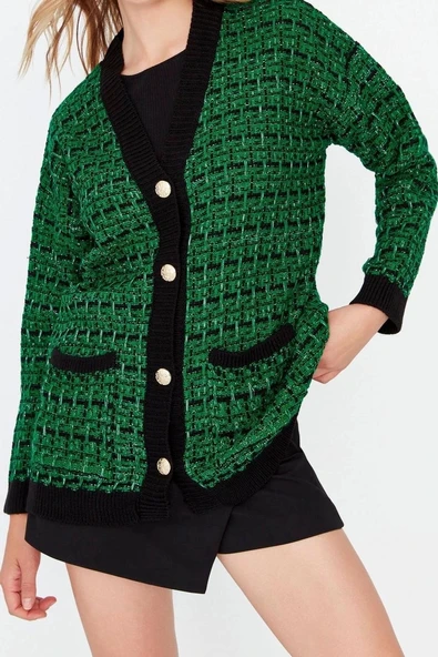 Kadın Modern Tarz Oversize V Yaka Midi Triko Hırka