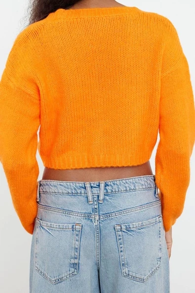 Kadın Modern Tarz Regular V Yaka Crop Triko Hırka - 4
