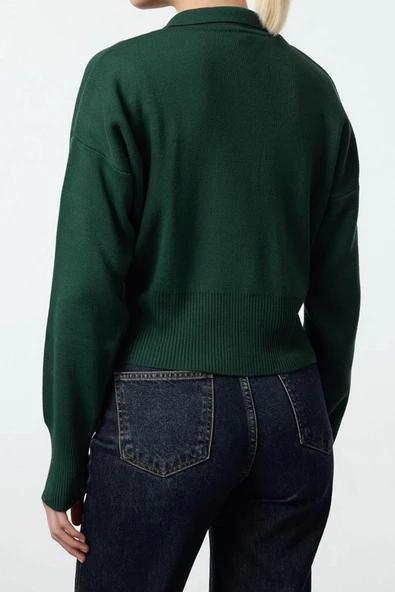 Kadın Modern Tarz Regular Polo Yaka Regular Triko Hırka - 4
