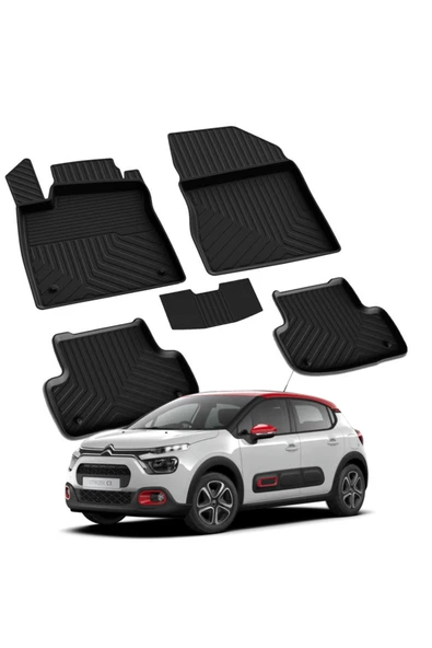 YEO  CITROEN C3 2021-2024 Model Yılları İçin Uyumlu Yeo 4D Havuzlu Paspas Takımı ürün görseli 1