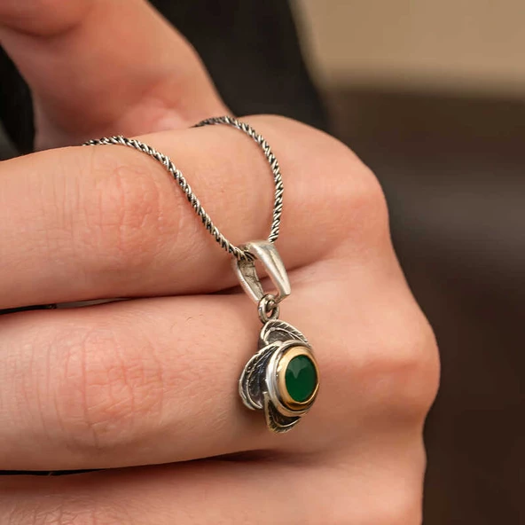 Gümüş Çiçek Desenli Otantik Kadın Kolye SL9844 - Resim 3