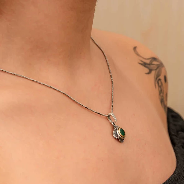 Gümüş Çiçek Desenli Otantik Kadın Kolye SL9844 - Resim 6