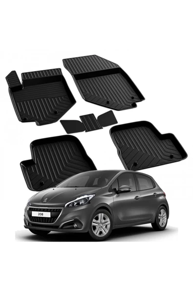 YEO  PEUGEOT 208-2 2019-2024 Model Yılları İçin Uyumlu Yeo 4D Havuzlu Paspas Takımı ürün görseli 1