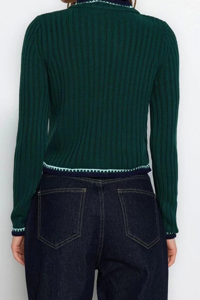 Kadın Modern Tarz Regular Bisiklet Yaka Crop Triko Hırka - 4