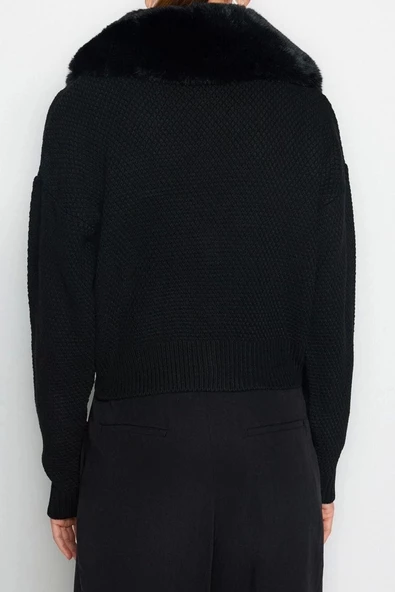 Kadın Modern Tarz Regular V Yaka Crop Triko Hırka - 5