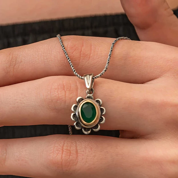 Gümüş Yeşil Çiçek Desenli Otantik Kadın Set SL9843 - Resim 3