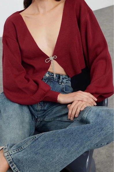 Kadın Modern Tarz Regular V Yaka Crop Triko Hırka
